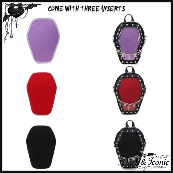 Gothic Coffin Shape Vegan Leather Backpack with 3 Inserts, Adjustable Straps main image 5